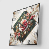 バラアレンジメントエレガントオン大理石 スクエア壁時計 (傾斜)