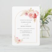 バラアンドパンパスグラスアーチ結婚式招待状 招待状 (スタンド正面)