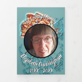 バラアートオレンジブルーフォトコラージメモリアル 三つ折り案内状