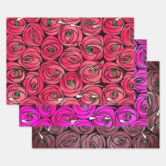 バラアールヌーボーレニーMacintoshグラフィック ラッピングペーパーシート (セット)