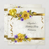 バライエロー金ゴールドパープルクリームバースデーパーティー 招待状 (正面/裏面)