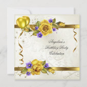 バライエロー金ゴールドパープルクリームバースデーパーティー 招待状 (正面)