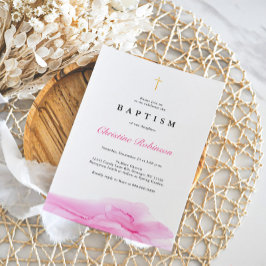 バラインエレガントク金ゴールドクロスバプテスマ&《キリスト教》洗礼式や命名式 招待状