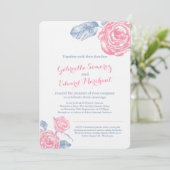 バラインクスケッチブルーピンク結婚ズポートレート招待状 招待状 (スタンド正面)