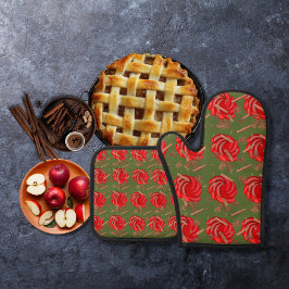 バラインスパイアのリンゴとスパイスグリーン 鍋つかみ&鍋敷きセット