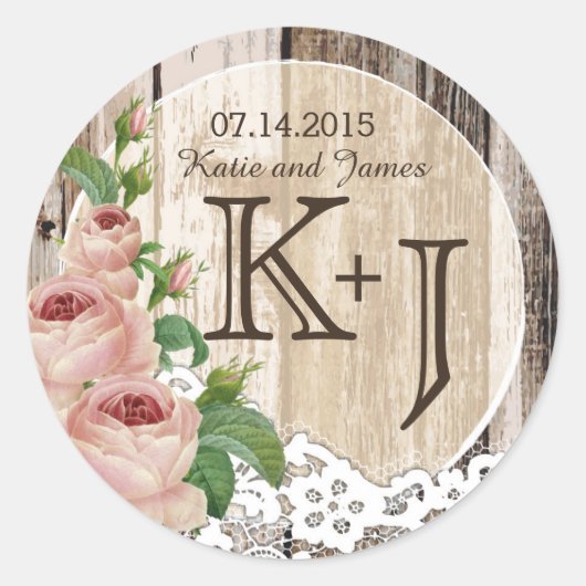 バラウッドレース素朴カントリーウェディングラベル ラウンドシール (正面)