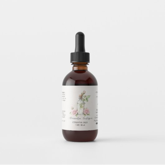 バラエッセンシャル油ボトル水彩フローラ ラベル