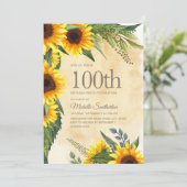 バラエティに富んだ黄色いひまわり 100歳の誕生日 招待状 (スタンド正面)