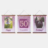 バラエティーな薔薇金ラメ、写真 50歳の誕生日 吊り下げ型タペストリー (トリプル)