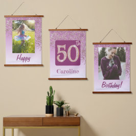 バラエティーな薔薇金ラメ、写真 50歳の誕生日 吊り下げ型タペストリー