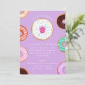 バラエティードナッツピンクパープル子供の誕生日 招待状 (スタンド正面)