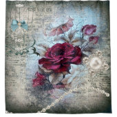 バラエフビクトリアンエメラ新聞紙プリント シャワーカーテン (正面)