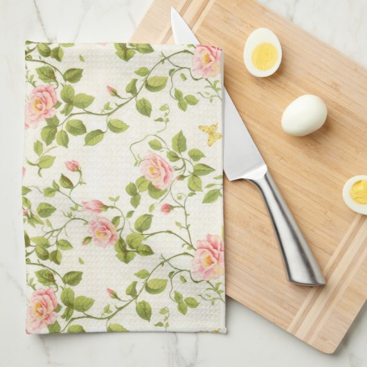 バラエレガントつる植物フローリッシュキッチンタオル キッチンタオル (四つ折り)