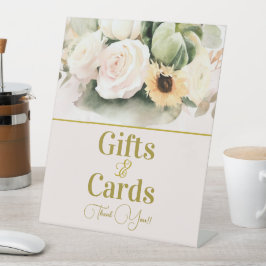 バラエレガントとヒマワールブーケ 台座サイン