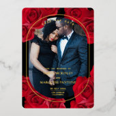 バラエレガントとフォトフォイル日付を保存 箔招待状 (正面)