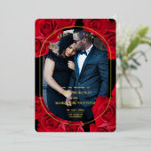 バラエレガントとフォトフォイル日付を保存 箔招待状 (立ち正面)