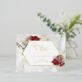 バラエレガントと緑Dateスクリプトの保存 箔招待状ポストカード (立ち正面)