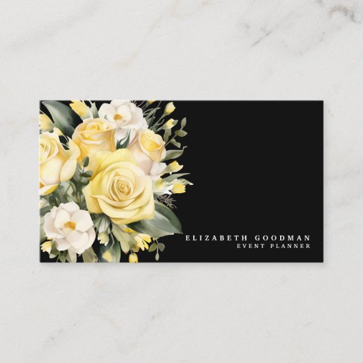 バラエレガントイエローブラックフラワーズビジネスカード 名刺 (正面)