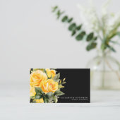 バラエレガントイエローブラックフラワーズビジネスカード 名刺 (スタンド正面)