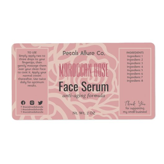 バラエレガントコーラルピンク顔ヘア油血清ラベル ラベル (正面)