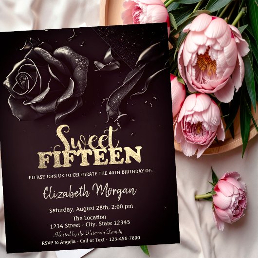 バラエレガントゴシックBurgundy 15誕生日 招待状