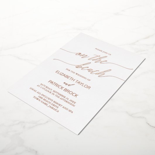 バラエレガントゴールドフォイルオンザビーチ結婚式 箔招待状 (回転した状態)