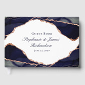 バラエレガントゴールドフォイルネイビーブルーアゲート結婚ズ ゲストブック (正面)