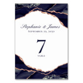 バラエレガントゴールドフォイルネイビーブルーアゲート結婚ズ テーブルナンバー (裏面)