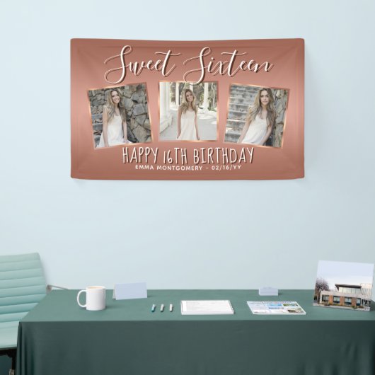 バラエレガントゴールドフォイルフォトコラージュ16誕生日 横断幕 (トレードショー)