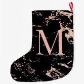 バラエレガントゴールドフォイルブラックマーブルモノグラム ラージクリスマスストッキング (裏面)