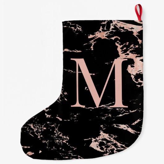 バラエレガントゴールドフォイルブラックマーブルモノグラム ラージクリスマスストッキング (裏面)