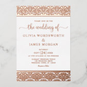バラエレガントゴールドフォイルホワイトダマスクウェディング 箔招待状 (正面)
