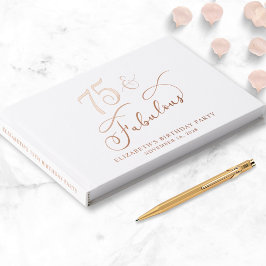 バラエレガントゴールドフォイルホワイト75th誕生日パーティー ゲストブック