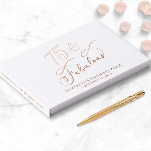 バラエレガントゴールドフォイルホワイト75th誕生日パーティー ゲストブック