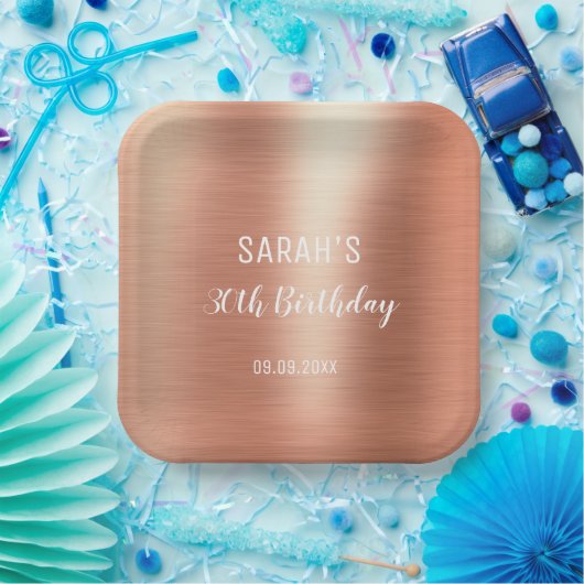 バラエレガントゴールドフォイル任意の年齢30歳の誕生日の名前 ペーパープレート (パーティー)