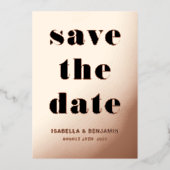 バラエレガントゴールドフォイル結婚式の日付を保存 箔招待状 (正面)