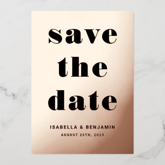 バラエレガントゴールドフォイル結婚式の日付を保存 箔招待状 (正面)