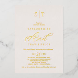 バラエレガントゴールドフォイル | 赤面モノグラ結婚ム病 箔招待状