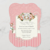 バラエレガントバースデーパーティーティーパーティー水色 招待状 (正面/裏面)