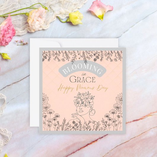 バラエレガントピンクの優雅な髪で咲く女性 ノートカード