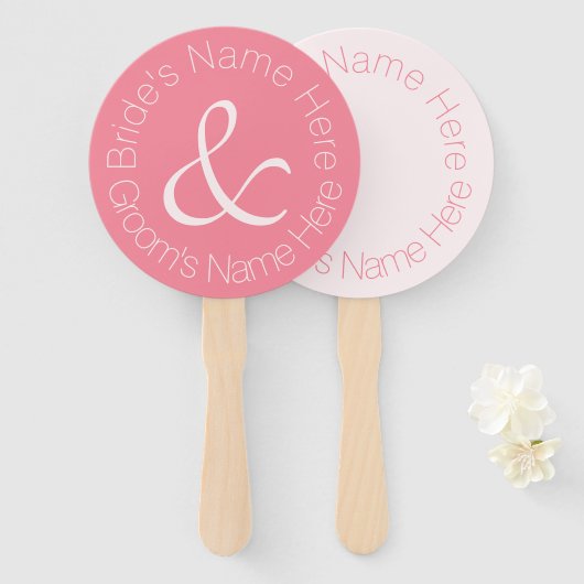 バラエレガントピンクの花嫁と花婿の写真結婚 ハンドファン (正面&裏面)