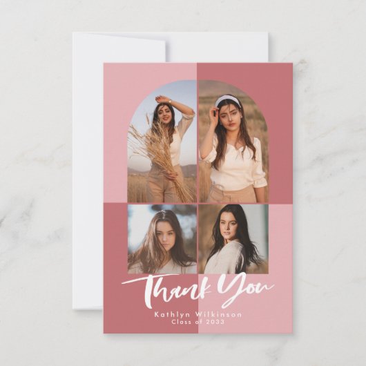 バラエレガントピンクアーチ4写真卒業 サンキューカード (正面)
