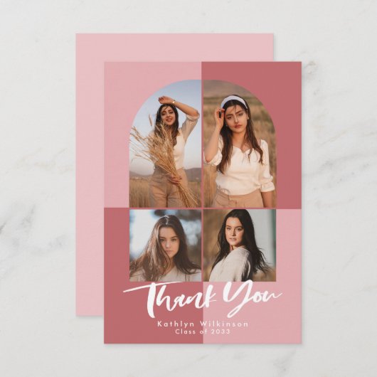バラエレガントピンクアーチ4写真卒業 サンキューカード (正面/裏面)