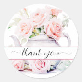 バラエレガントピンクティーパーティーありがとうステッカー ラウンドシール (正面)