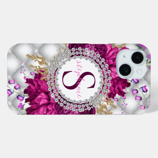 バラエレガントピンクブルゴーディダイヤモンドモノグラム Case-Mate iPhoneケース (裏面 (横))