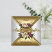 バラエレガントピンクホワイト金ゴールド誕生日パーティー2 招待状 (スタンド正面)