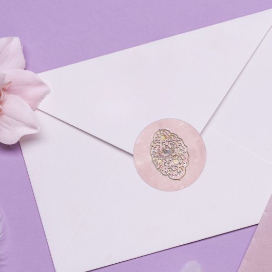 バラエレガントピンクヴィンテージウェディング封筒用シール ラウンドシール