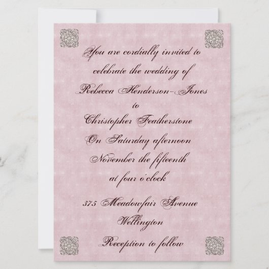 バラエレガントピンクヴィンテージウェディング招待状 招待状 (正面)