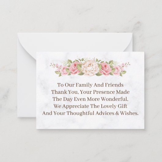 バラエレガントフラワーカスタムウェディングサンキュー ノートカード (裏面)