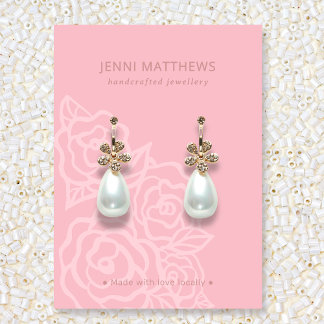 バラエレガントフラワーサーモンピンクイヤリングディスプレイ 名刺